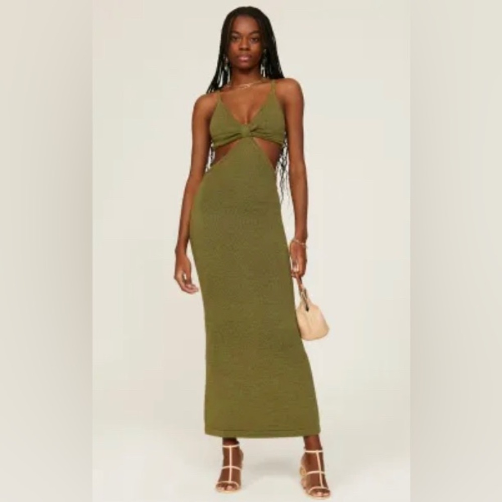 CULT GAIA Serita sleeveless cut out knit olive green midi dress size small